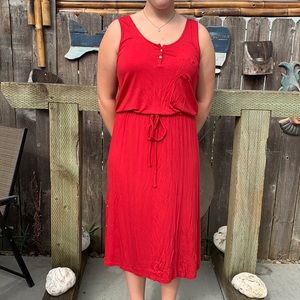 Red dress fabulous material very soft feels like it has Bamboo in it.